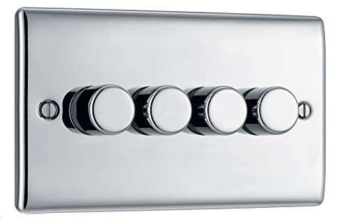 BG Electrical NBS84P-01 Vierfach-Dimmer-Lichtschalter, gebürsteter Stahl, 2-Wege von British General