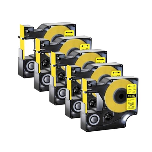 5PK Universal Fit Industrial Ind Labels A18443 18444 18445 Schwarz auf weiß gelber Etikettbandkapitibel mit 1000 4200 Drucker -Drittanbieter -Ersatz(5PK Black on Yellow) von NexusDrive
