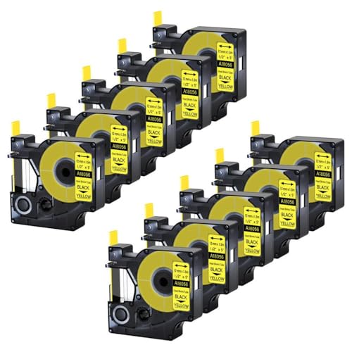 NexusDrive 3-10pcs Wärmeschrinkrohr Universal Fit-Etikettbänder kompatibel mit A18055 A18056 6/9/12/19/200 mm Ribbon funktioniert mit 4200 5000 Aftermarket-Ersatzzubehör(10PK Black on Yellow) von NexusDrive