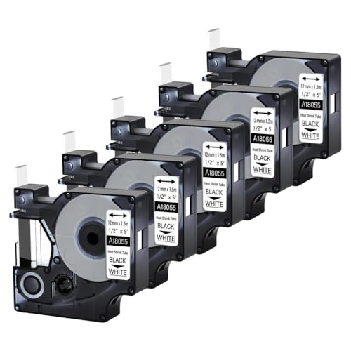 NexusDrive 3-10pcs Wärmeschrinkrohr Universal Fit-Etikettbänder kompatibel mit A18055 A18056 6/9/12/19/200 mm Ribbon funktioniert mit 4200 5000 Aftermarket-Ersatzzubehör(5PK Black on White) von NexusDrive