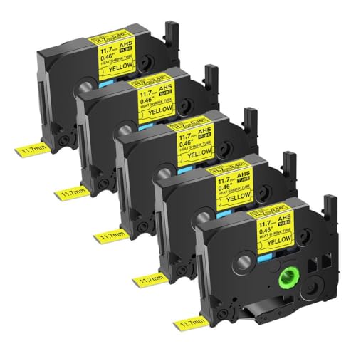 NexusDrive 3-10pcs Wärmeschrinkrohre Etikett kompatibel mit HS HSE 231 631 5,8 mm/11,9 mm Bandband Universal Anpassung für PT-1010 Etikettdrucker Aftermarket-Austausch(5PK Black on Yellow) von NexusDrive