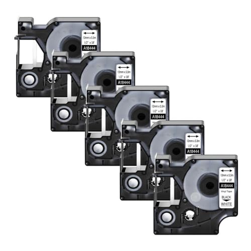NexusDrive 5pcs schwarz auf weißem ind kompatibel mit Flexibles Nylon -Etikettband für 18488 18489 Universal Fit 12mm(5PK Vinyl White) von NexusDrive