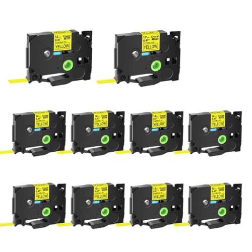 NexusDrive Cruxer 10 PCs Flexible ID Laminated Etikett Tape FX231 FX241 FX251 FX631 Tape MIT TZE Kennzeichnungsmaschine Universal Fit kompatibel(Black on Yellow) von NexusDrive
