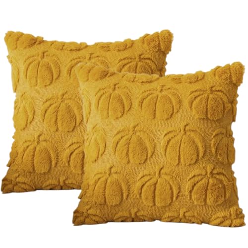 NexusGoods Herbstdekoration Kürbiskissen - Weicher Plüschbezug & Innen (3 Optionen: Nur Bezug, Nur Einsatz, Komplettes Set) für Halloween Thanksgiving (Ingwer,45x45cm,Nur Bezüge) von NexusGoods