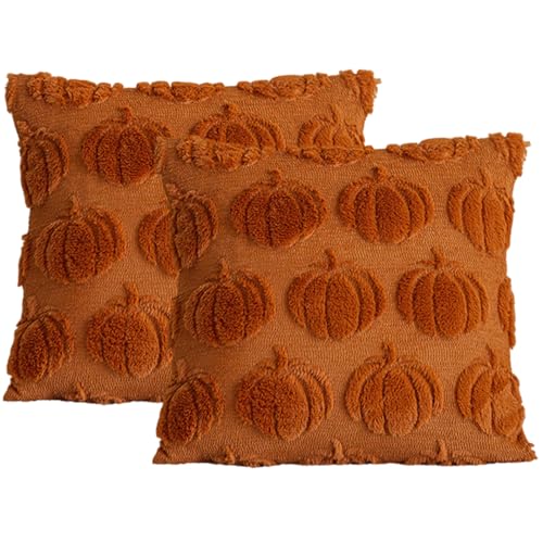 NexusGoods Herbstdekoration Kürbiskissen - Weicher Plüschbezug & Innen (3 Optionen: Nur Bezug, Nur Einsatz, Komplettes Set) für Halloween Thanksgiving (Karamell A,50x50cm,Nur Bezüge) von NexusGoods