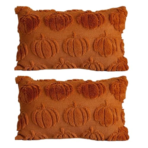 NexusGoods Herbstdekoration Kürbiskissen - Weicher Plüschbezug & Innen (3 Optionen: Nur Bezug, Nur Einsatz, Komplettes Set) für Halloween Thanksgiving (Karamell D,30x50cm,Nur Bezüge) von NexusGoods