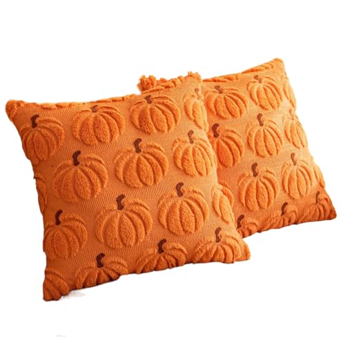 NexusGoods Herbstdekoration Kürbiskissen - Weicher Plüschbezug & Innen (3 Optionen: Nur Bezug, Nur Einsatz, Komplettes Set) für Halloween Thanksgiving (Orange D,50x50cm,Nur Bezüge) von NexusGoods