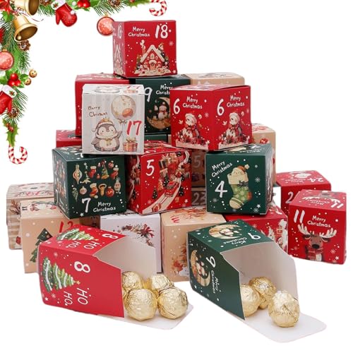 Nexusectar Füllbare Countdown-Box,Füllbarer 24-Tage Weihnachts-Countdown Kalender - Karton Behälter Festliche Dekoration Für Winterferien Jugendliche Erwachsene Kinder Mädchen von Nexusectar