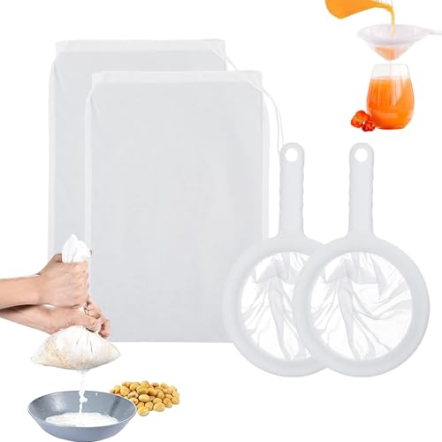 Feines Sieb + Nussmilchbeutel 100/200/400 Mesh Sieb Filter Sieb Feinmaschig Küchensieb Feinmaschiges Passiertuch Wiederverwendbar für Saft Milch Kaffee (weiß) von Neylokfen