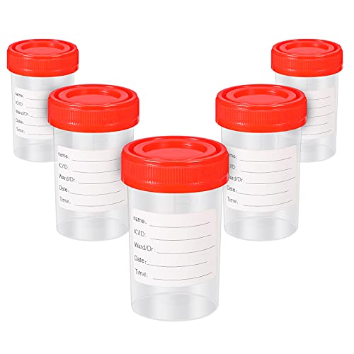 5 Stücke Probenbehälter Flasche 60 ML Probenbehälter Transparente Probenflasche Urinflasche Urinbehälter mit Sicheren Schraubdeckeln Geeignet für Experimente, Aufbewahrung von Nezyo
