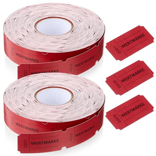 Nezyo 2 Rollen Wertmarken 1 Euro Getränke Marken Rolle 2 x 1000 Bons Essensmarken Pfandmarken Lose Tombola Buffet Ticket Verzehrkarten für Geschäfte Hochzeit Party Events Karneval Bar Club(Rot) von Nezyo