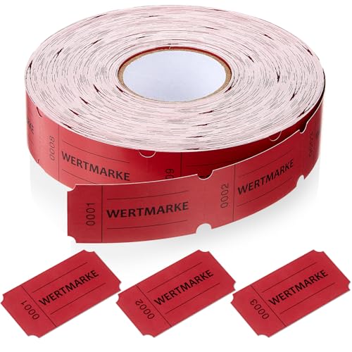 Nezyo Wertmarken Rolle 1000 Blatt Perforierte Wertmarken Fortlaufende Nummer Essensmarken Rolle Getränke Marken Rolle Abrisskarten für Geschäfte Bar Hochzeit Party Halloween(Rot,Wertmarke) von Nezyo