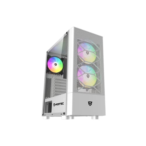 Nfortec - CAELUM Mid-Tower (ATX) Gaming PC-Gehäuse, 3x 120mm ARGB-Lüfter inklusive, Front Mesh, seitlich gehärtetes Glas, Weiß von Nfortec