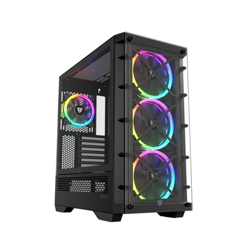 Nfortec - DRACO X Mid Tower (ATX) Gaming PC Gehäuse, 4x 120mm PWM ARGB Lüfter inklusive, ARGB Controller, gehärtetes Glas an Front und Seite, Schwarz von Nfortec