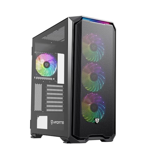 Nfortec - KRATER X Mid Tower (ATX) Gaming PC Gehäuse, 4x 120mm ARGB Lüfter inklusive, Front Mesh, seitlich gehärtetes Glas, schwarz von Nfortec