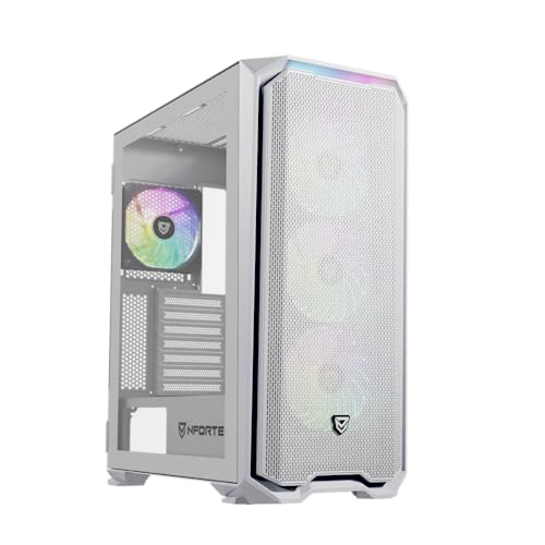 Nfortec - KRATER X Mid Tower (ATX) Gaming PC Gehäuse, 4x 120mm ARGB Lüfter inklusive, Front Mesh, seitlich gehärtetes Glas, weiß von Nfortec