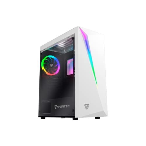 Nfortec Lynx Gaming-Turm, kompatibel mit ATX, Mini-ATX, ITX und RGB-Lüfter auf der Rückseite, Weiß RGB (gehärtetes Glas), NF-CS-Lynx-W von Nfortec