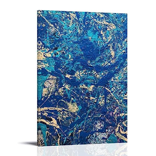 NgAnoh Blaue abstrakte Kunst von Jackson Pollock Leinwand gedruckt Poster Leinwand Wandkunst Dekorativ Schlafzimmer Modern Home Print Bild Artworkss 30 x 45 cm von NgAnoh