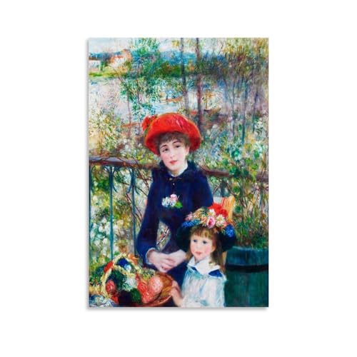 NgAnoh Die zwei Schwestern auf dem Balkon von Pierre Auguste Renoir Leinwand gedruckt Poster Gemälde auf Leinwand Wandkunst Scroll Bild Druck Wohnzimmer Wände Dekor Häuser 60 x 90 cm von NgAnoh