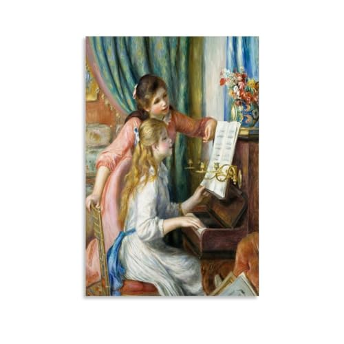 NgAnoh Kunstdruck auf Leinwand, Motiv: Zwei Mädchen am Klavier von Pierre Auguste Renoir, Wandkunst, Geschenke, Schlafzimmer, Heimdekoration, hängendes Bild, Leinwandgemälde, 60 x 90 cm von NgAnoh