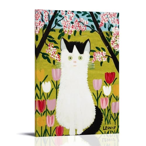 NgAnoh Maud Lewis Leinwanddruck, Motiv: Weiße Katze – 2, 40 x 60 cm von NgAnoh