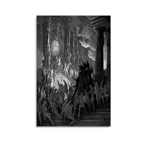 NgAnoh Satan in Council von Gustave Dore, Leinwanddruck, Kunstdruck, Wandkunst, Gemälde, Leinwand, Kunstwerke, Geschenkidee, Raumästhetik, 50 x 75 cm von NgAnoh