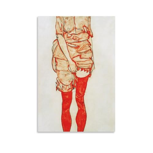 NgAnoh Stehende Frau in Rot von Egon Schiele, Leinwanddruck, Kunstdruck, Wandkunst, Gemälde, Leinwand, Kunstwerke, Geschenkidee, Raumästhetik, 20 x 30 cm von NgAnoh
