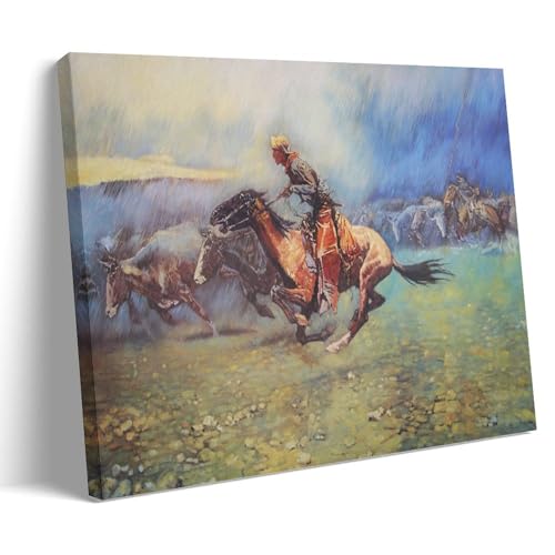 NgAnoh The Stampede von Frederic Remington Leinwanddruck, Poster, Heimdekoration, Wandkunst, zum Aufhängen, Bilddruck, Schlafzimmer, dekorative Gemälde, ästhetisch, 30 x 45 cm von NgAnoh