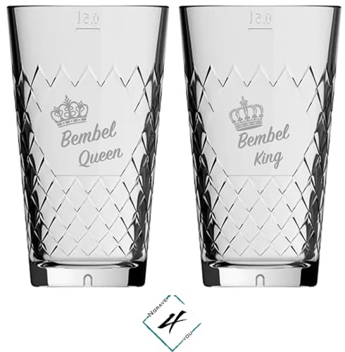 Apfelweinglas mit Gravur, Apfelweinbecher mit Gravur, 2er Set Apfelweingläser mit Gravur, Bembel, Bembel King & Bembel Queen von Ngrave4you
