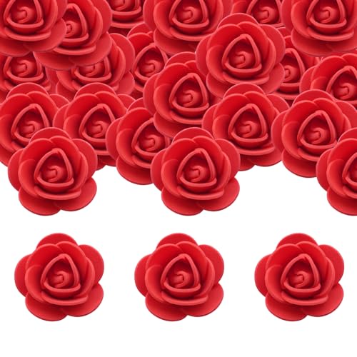 Nhgkju 100 Stück Kunstliche Rosen - Schaumrosen in 3,5 cm rot und 2,5 cm Hellrosa - Weicher PVC - für Hochzeit, Heim - und Blumenladen Dekoration - DIY Kranzgestaltung möglich (Rot) von Nhgkju