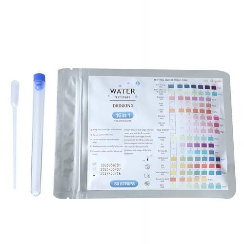 Nhgkju 16-in-1 Wasserteststreifen – pH, Wasserhärte, Chlor, Nitrat & mehr – 50 Teststreifen für Trinkwasser, Aquarium, Pool & Teich – Schnelle & einfache Wasseranalyse für Zuhause von Nhgkju