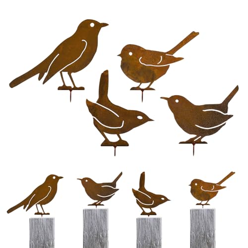 Nhgkju Outdoor Gartenarbeit Rostiger Vogel Kunst Metall Silhouette Retro Alter Garten Garten Dekoration Vögel (4er Pack) von Nhgkju