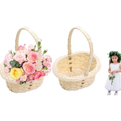 Blumenmädchenkorb, 2 Stück, gewebter Blumenkorb, Aufbewahrungskorb, Osterkorb, kleine leere Blumenkörbe, Süßigkeiten-Aufbewahrungskorb, handgefertigter Blumenkorb zum Platzieren von Blumenmädchenkorb, 2 Stück, gewebter Blumenkorb, Aufbewahrungskorb, Osterkorb, kleine leere Blumenkörbe, Süßigkeiten-Aufbewahrungskorb, handgefertigter Blumenkorb zum Platzieren von von Nhujevkom