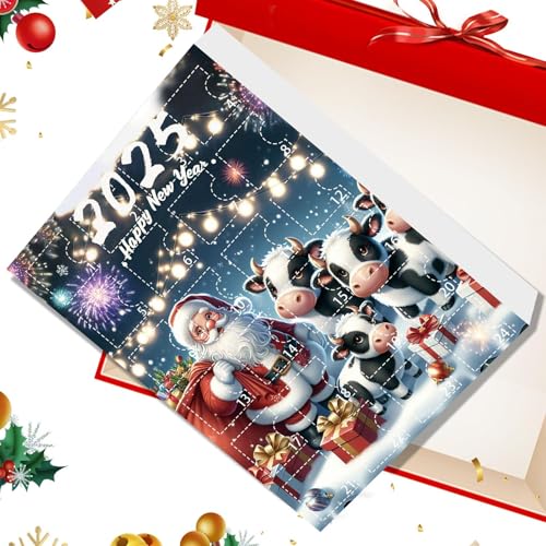 Nhujevkom Christmas Countdown Kalender | Niedliche Kalender mit 24 Kuhfiguren,Weihnachtsdekoration Spielzeug Figuren Für Kinder Erwachsene Mädchen Familienfest Tisch Wand Baum Klassenzimmer von Nhujevkom