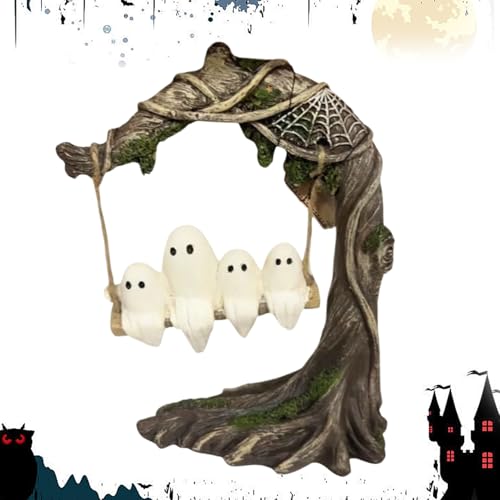 Nhujevkom Geisterschaukel,Halloween Geist Auf Baumschaukel - Resin Deko Figur Tischdekoration Mittelpunkt Für Mantel Zuhause Tisch von Nhujevkom