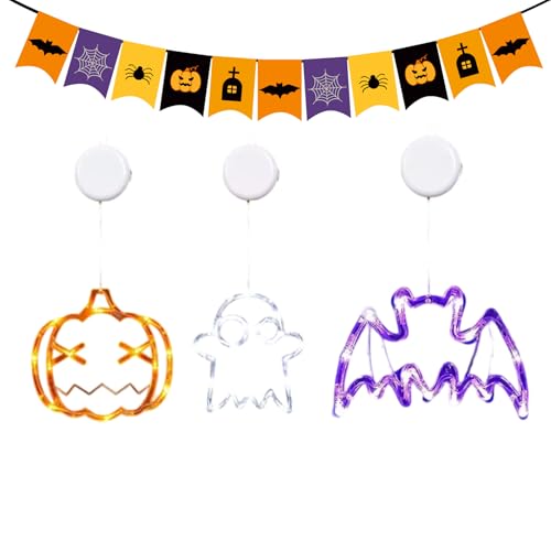 Nhujevkom Halloween Beleuchtung,3 Stück Saugnapf | Kürbis Halloween Deko Für Indoor Outdoor Wohnung Garten Fenster von Nhujevkom
