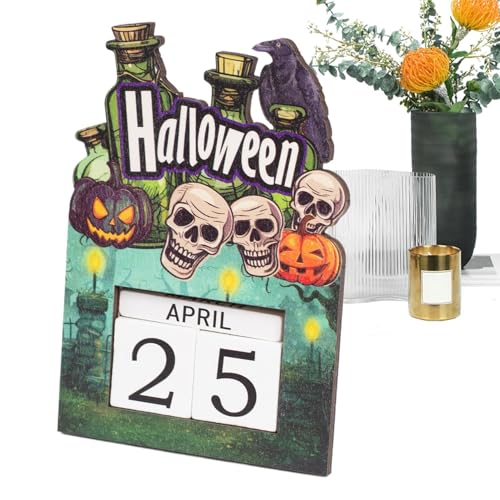 Nhujevkom Halloween Block Kalender, 2025 Halloween Dekorationen aus Holz, Universell Festliche Adventsdekoration Für Arbeitsplatz Klassenzimmer Jugendliche Erwachsene von Nhujevkom