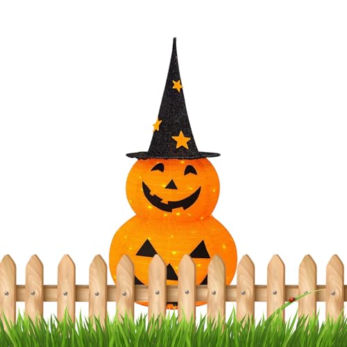 Nhujevkom Halloween Kürbis Licht,Beleuchteter Kürbis Mit Hexenhut Herbstdekoration - 8 Modi LED Lampe Für Party Garten Schlafzimmer Terrasse von Nhujevkom