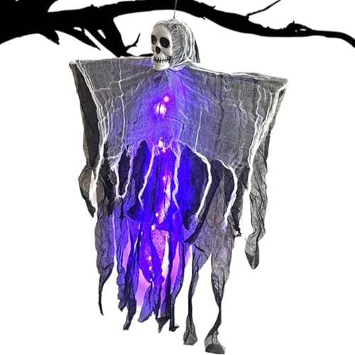 Nhujevkom Halloween Skelett,Fliegendes Geisterskelett | Beleuchtete Schwebe-Dekoration mit Nebel für Wand Garten Partys Feste von Nhujevkom