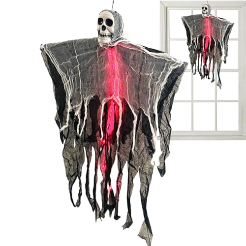 Nhujevkom Halloween Skelett Dekoration | Fliegendes Geisterskelett,Beleuchtete Schwebe-Dekoration mit Nebel für Wand Garten Partys Feste von Nhujevkom