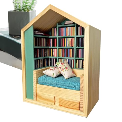 Nhujevkom Miniatur,Stressabbau Mini Bücherschrank - Miniatur Haus mit 200 Büchern und 2 Kissen für Kinder und Erwachsene Wohnheim Reisen Wohnzimmer Nachttisch Schlafzimmer Schreibtisch Kinderzimmer von Nhujevkom