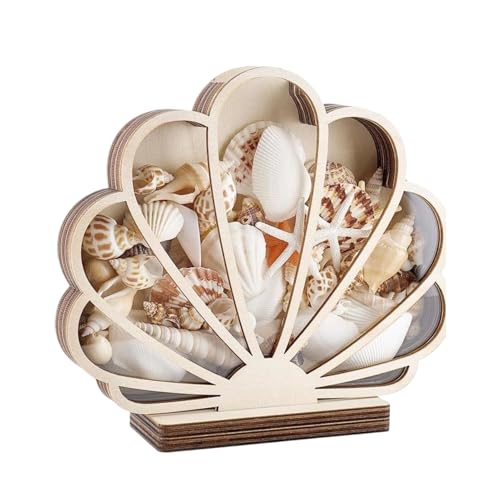 Nhujevkom Muschelhalter – Muschelhalter aus Holz mit Acrylplatte, Küstendekoration, dekorativer Schattenbehälter für Glas, Erinnerungen, Achate, Haifischzähne, Seestern-Schmuck von Nhujevkom