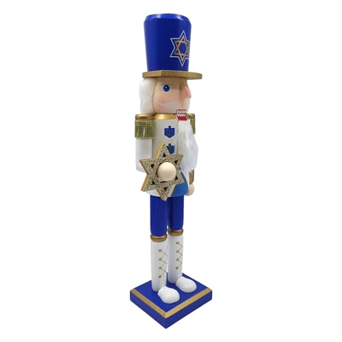 Nhujevkom Nussknacker-Ornamente aus Holz, traditionell bemalte Hanukkah-Nussknacker-Figuren, weiß und blau, Tisch-Desktop-Puppen-Ornament für Kamin, Fenster, Tisch, Küchenschrank, Arbeitsplatte von Nhujevkom