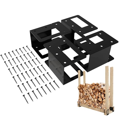 Nhujevkom Outdoor Feuerholz,4 Stück Holzstapel Halter Für Kamin Und Feuerstelle | Verstellbarer Platzsparender Stapelständer Für Terrasse Garten Hinterhof Feuerstelle Weg Schuppen Hof Und Camping von Nhujevkom