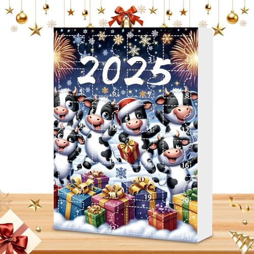 Nhujevkom Weihnachtskalender | 24 Tage Kuh Adventskalender,Weihnachtsdekoration Spielzeug Figuren Für Kinder Erwachsene Mädchen Familienfest Tisch Wand Baum Klassenzimmer von Nhujevkom