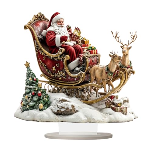 Nhujevkom Weihnachtstischschild | 2D-Weihnachtsschilder, mit Ständer, Baum, Weihnachtsmann, Schlitten, Elch, Acryl, Ornament für Zuhause, Studio, Bücherregal, Nachttisch, Arbeitsplatz von Nhujevkom