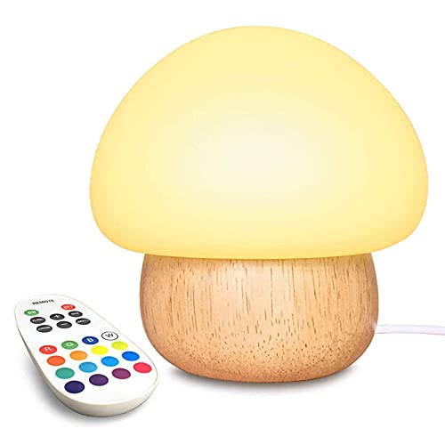 NiC IS COCNG USB-Pilzlampe, Kinder-LED-Nachtlicht mit Silikonsockel, Nachttischlampe Mit Fernbedienung, 4 Leuchtmodi Und 16 Farben, Weicher Augenschutz Und Memory-funktion von NiC IS COCNG