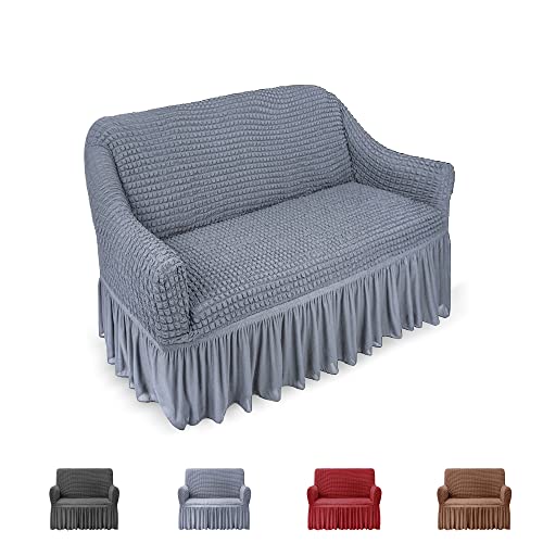 NiCoLa Stretch Couchbezüge 2-Sitzer, taillierter Couch-Schonbezug, rutschfester Sofa-Schonbezug für Wohnzimmer Sofaschutz (Grau, 2 Größen) von NiCoLa