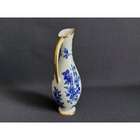 Formschöne Art Déco Vase Tischvase Porzellan Echt Kobalt Floral Vergoldet 18 cm von NiDAesclusivo
