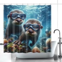 Witziger Otter Unterwasser Textil-Duschvorhang Mit Haken, Badvorgang, Tiervorhang, Lustiger Badezimmervorhang Für Tierliebhaber von NiHisWelt